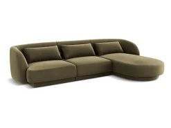 New Cosmopolitan Design - Sofá de canto direito "Tulum" 4 lugares em veludo - 255x156x70cm Verde