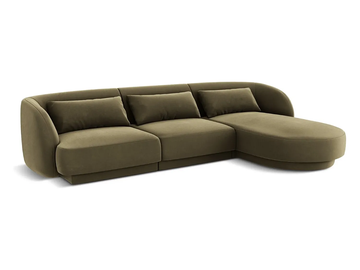 New Cosmopolitan Design - Sofá de canto direito "Tulum" 4 lugares em veludo - 255x156x70cm Verde