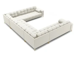 Cosmopolitan Design - Sofá panorâmico "Bali" 9 lugares em tecido estrutural claro - 327x256x75cm^ Sofá
