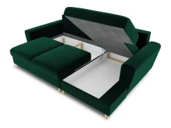 Cosmopolitan Design - Sofá convertível de canto direito com caixa de arrumação "Kyoto" 4 lugares em veludo verde garrafa - 241x145x88cm^ Sofá