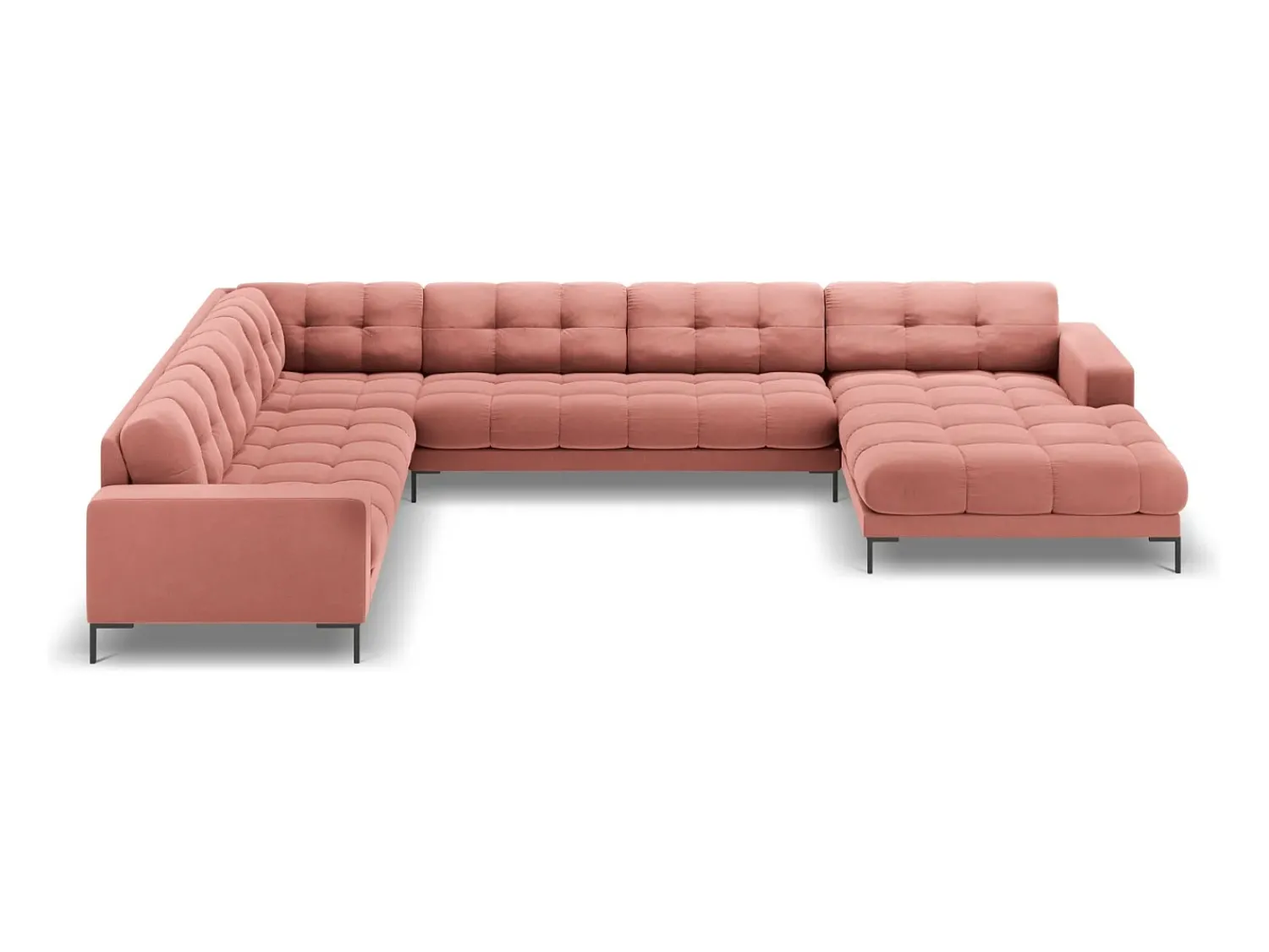 Sofá|Cosmopolitan Design - Sofá de canto panorâmico à esquerda "Bali" 7 lugares em veludo - 327x256x75cm Rosa
