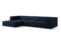 Cosmopolitan Design - Sofá de canto esquerdo "Arendal" 4 lugares em tecido chenille com efeito canelado azul real - 284x166x70cm^ Sofá