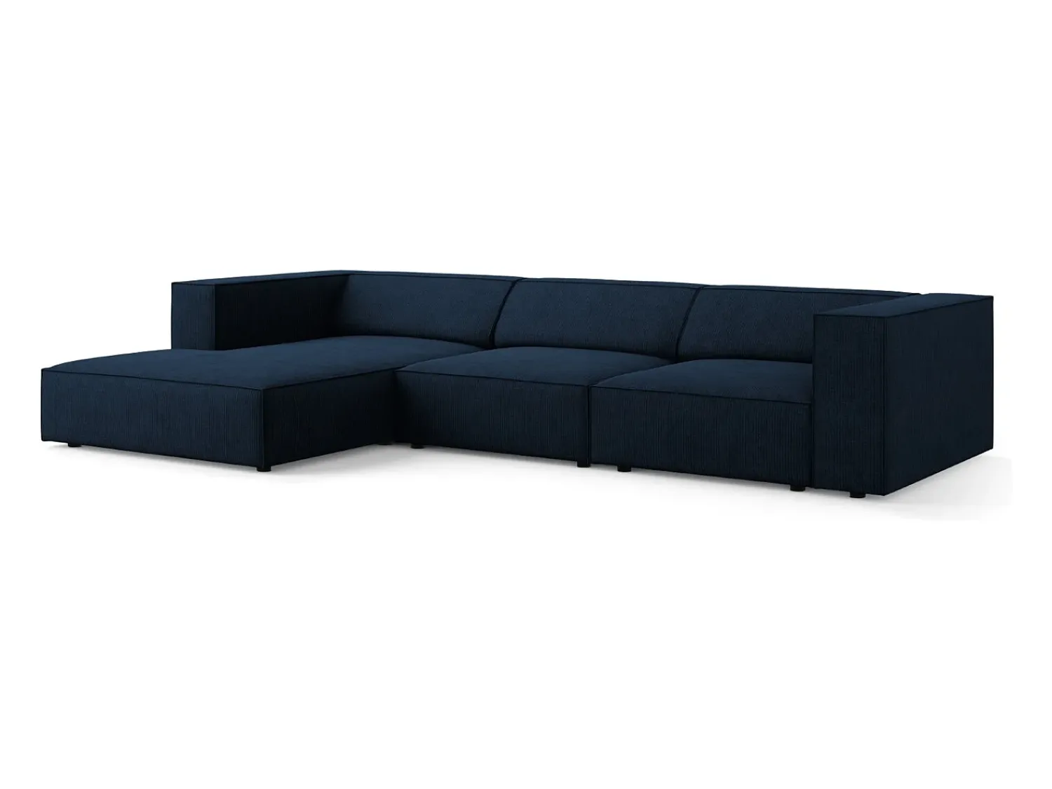 Cosmopolitan Design - Sofá de canto esquerdo "Arendal" 4 lugares em tecido chenille com efeito canelado azul real - 284x166x70cm^ Sofá
