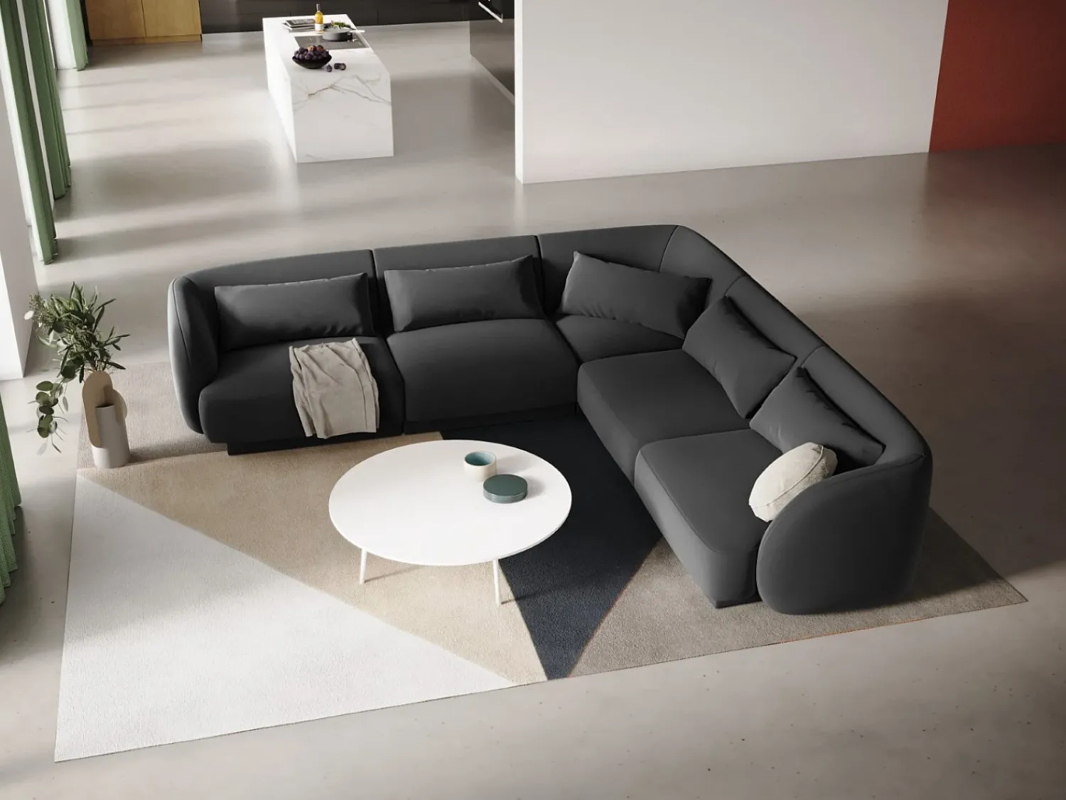 Sofá|Cosmopolitan Design - Sofá de canto simétrico "Tulum" 5 lugares em veludo cinza - 255x255x70cm Cinzento
