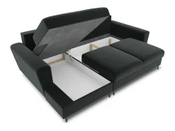 Discount Cosmopolitan Design - Sofá convertível de canto esquerdo com caixa de arrumação "Kyoto" 4 lugares em veludo cinza escuro - 241x145x88cm Cinza antracite