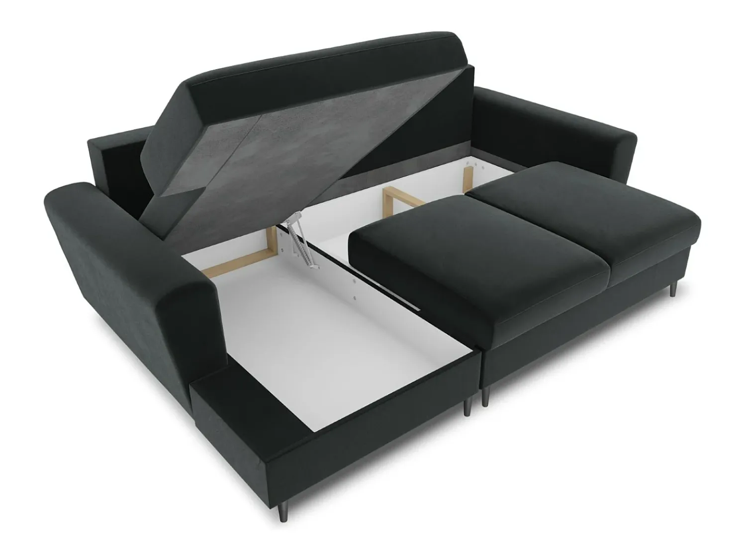 Discount Cosmopolitan Design - Sofá convertível de canto esquerdo com caixa de arrumação "Kyoto" 4 lugares em veludo cinza escuro - 241x145x88cm Cinza antracite