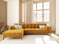 Clearance Cosmopolitan Design - Sofá de canto esquerdo "Bali" 5 lugares em veludo - 293x185x75cm Amarelo