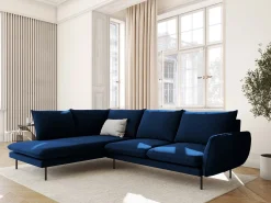 Sofá*Cosmopolitan Design - Sofá de canto esquerdo "Vienna" 6 lugares em veludo azul real - 275x185x95cm Azul escuro