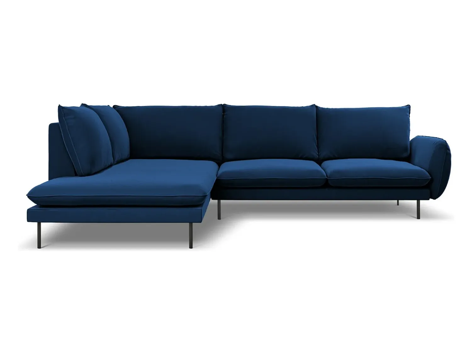 Sofá*Cosmopolitan Design - Sofá de canto esquerdo "Vienna" 6 lugares em veludo azul real - 275x185x95cm Azul escuro