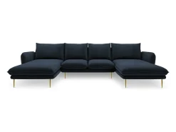 Sale Cosmopolitan Design - Sofá panorâmico "Vienna" 6 lugares em veludo - 350x170x95cm Azul escuro