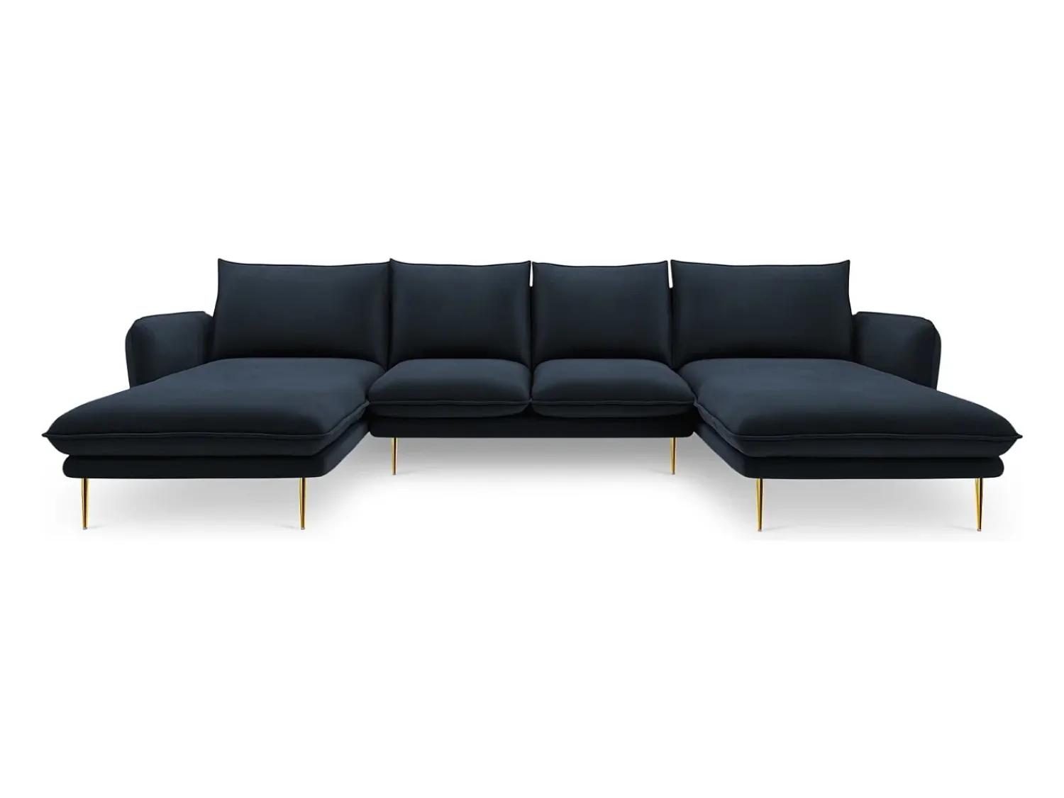 Sale Cosmopolitan Design - Sofá panorâmico "Vienna" 6 lugares em veludo - 350x170x95cm Azul escuro