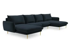 Sale Cosmopolitan Design - Sofá panorâmico "Vienna" 6 lugares em veludo - 350x170x95cm Azul escuro