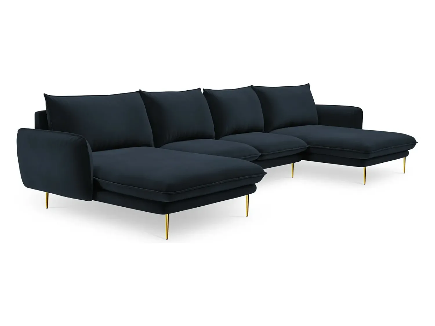 Sale Cosmopolitan Design - Sofá panorâmico "Vienna" 6 lugares em veludo - 350x170x95cm Azul escuro