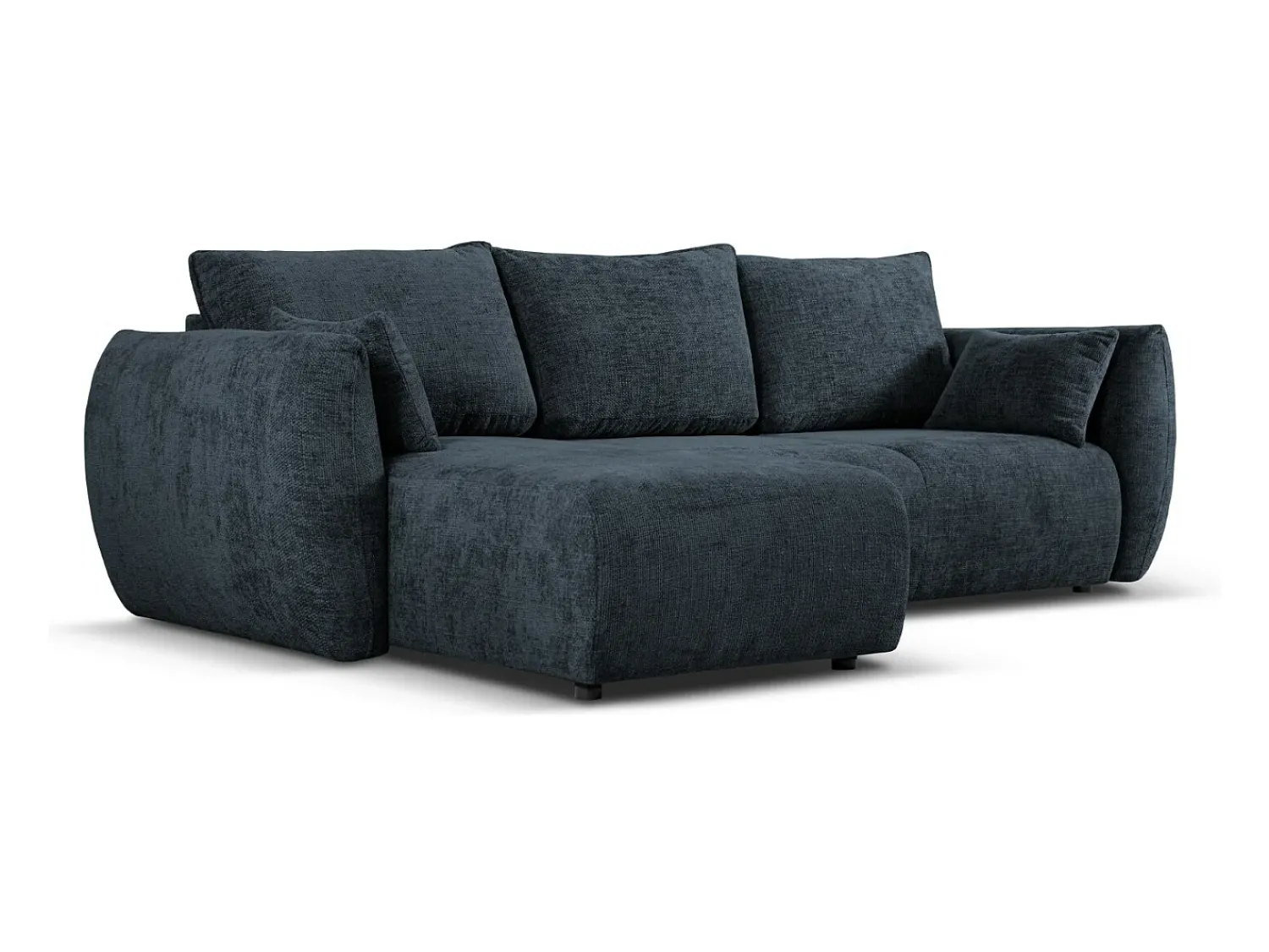 Sofá*Cosmopolitan Design - Sofá convertível de canto esquerdo com caixa de arrumação "Matera" 4 lugares em tecido chenille azul real - 253x173x86cm Azul escuro