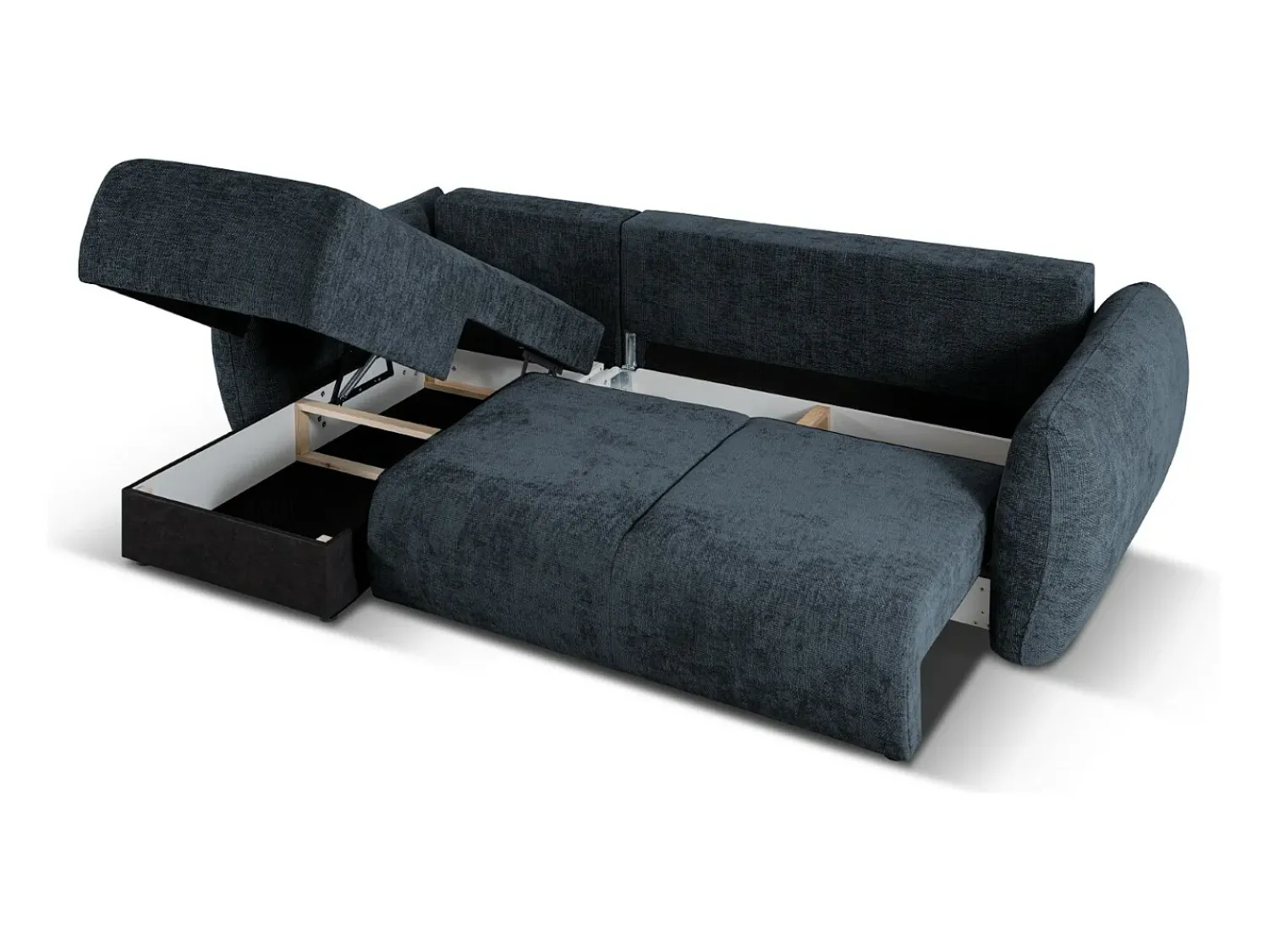 Sofá*Cosmopolitan Design - Sofá convertível de canto esquerdo com caixa de arrumação "Matera" 4 lugares em tecido chenille azul real - 253x173x86cm Azul escuro