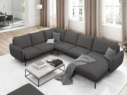 Cosmopolitan Design - Sofá de canto panorâmico à esquerda "Vienna" 7 lugares em tecido estrutural cinza escuro - 330x235x95cm^ Sofá