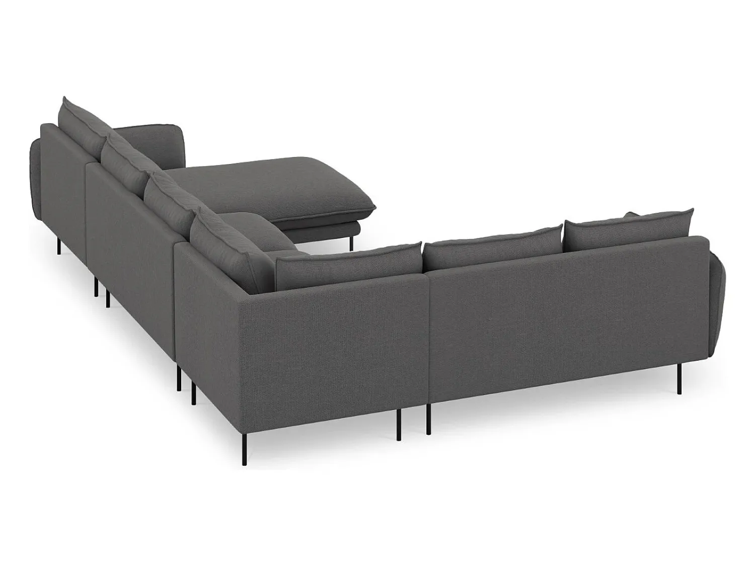 Cosmopolitan Design - Sofá de canto panorâmico à esquerda "Vienna" 7 lugares em tecido estrutural cinza escuro - 330x235x95cm^ Sofá