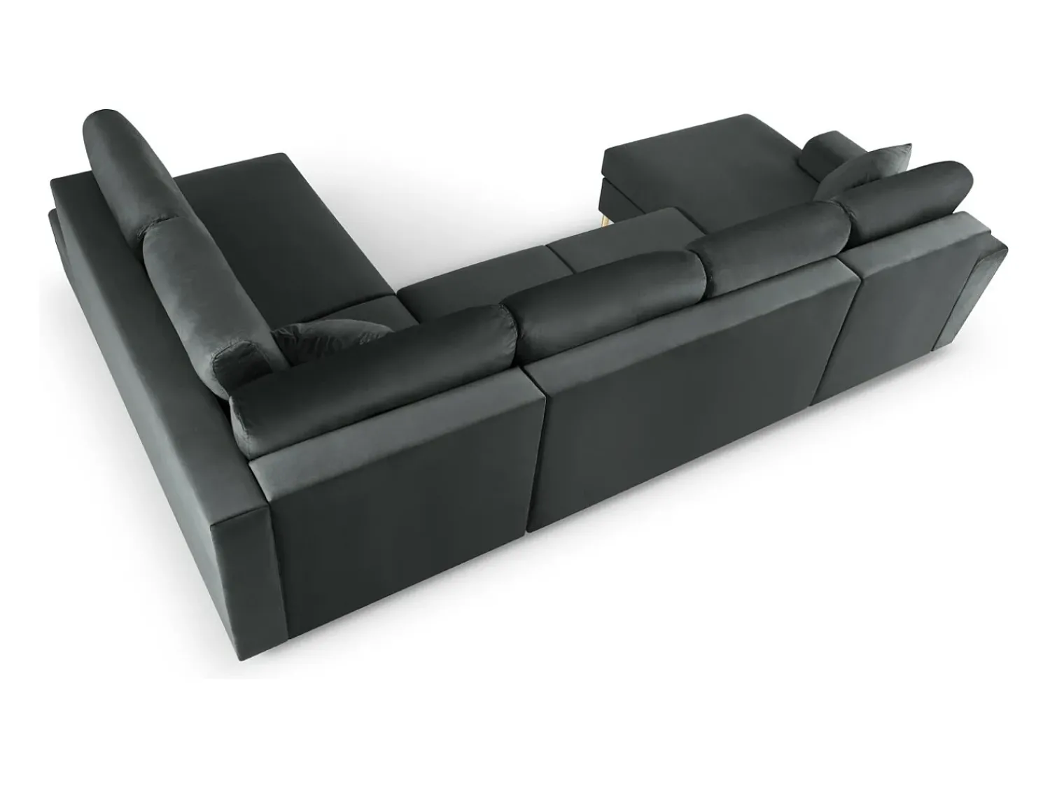 Sofá|Cosmopolitan Design - Sofá panorâmico convertível em linha reta com caixa de arrumação "Kyoto" 7 lugares em veludo cinza escuro - 313x194x88cm Cinza antracite
