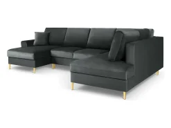 Sofá|Cosmopolitan Design - Sofá panorâmico convertível em linha reta com caixa de arrumação "Kyoto" 7 lugares em veludo cinza escuro - 313x194x88cm Cinza antracite