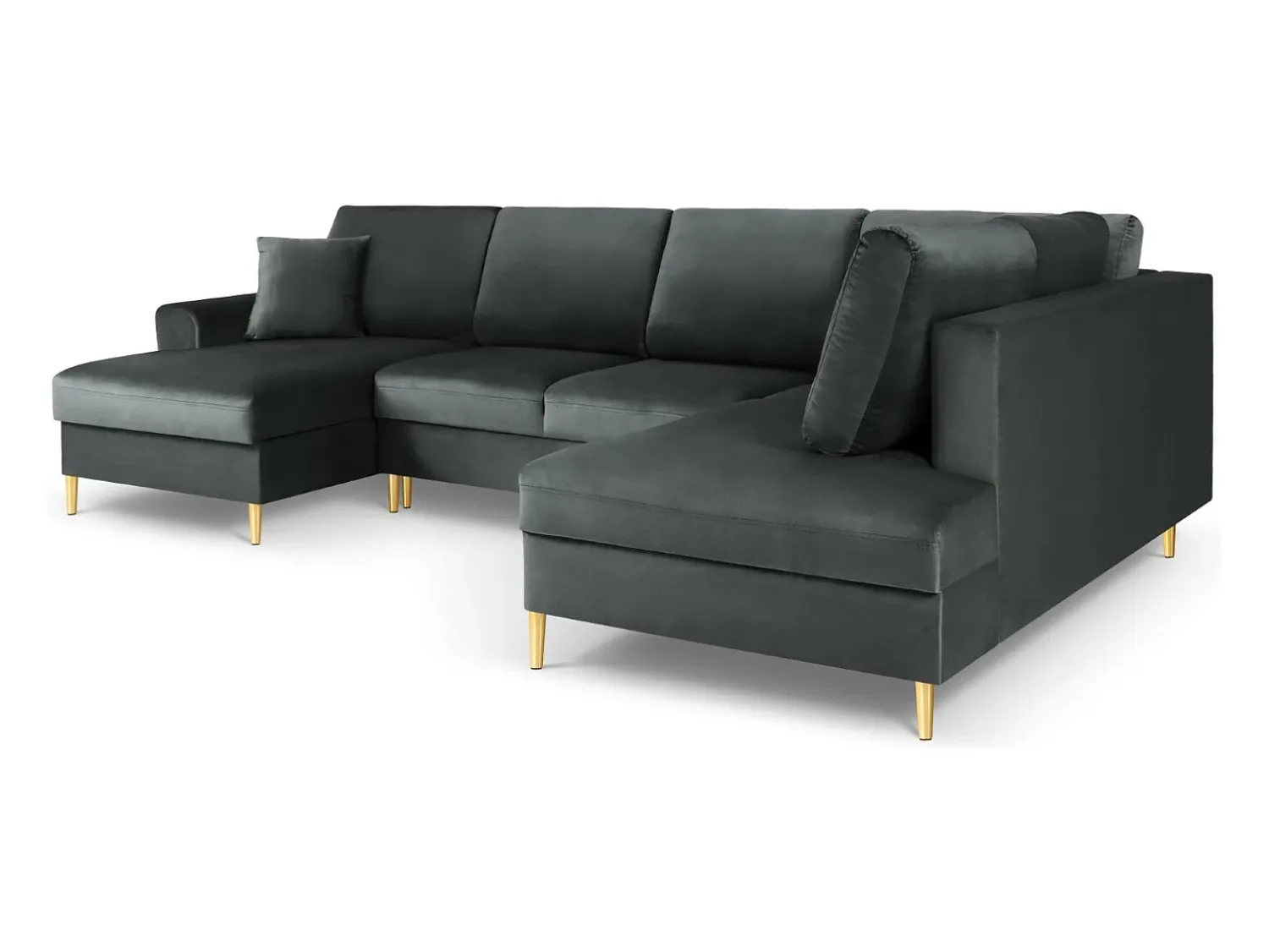 Sofá|Cosmopolitan Design - Sofá panorâmico convertível em linha reta com caixa de arrumação "Kyoto" 7 lugares em veludo cinza escuro - 313x194x88cm Cinza antracite