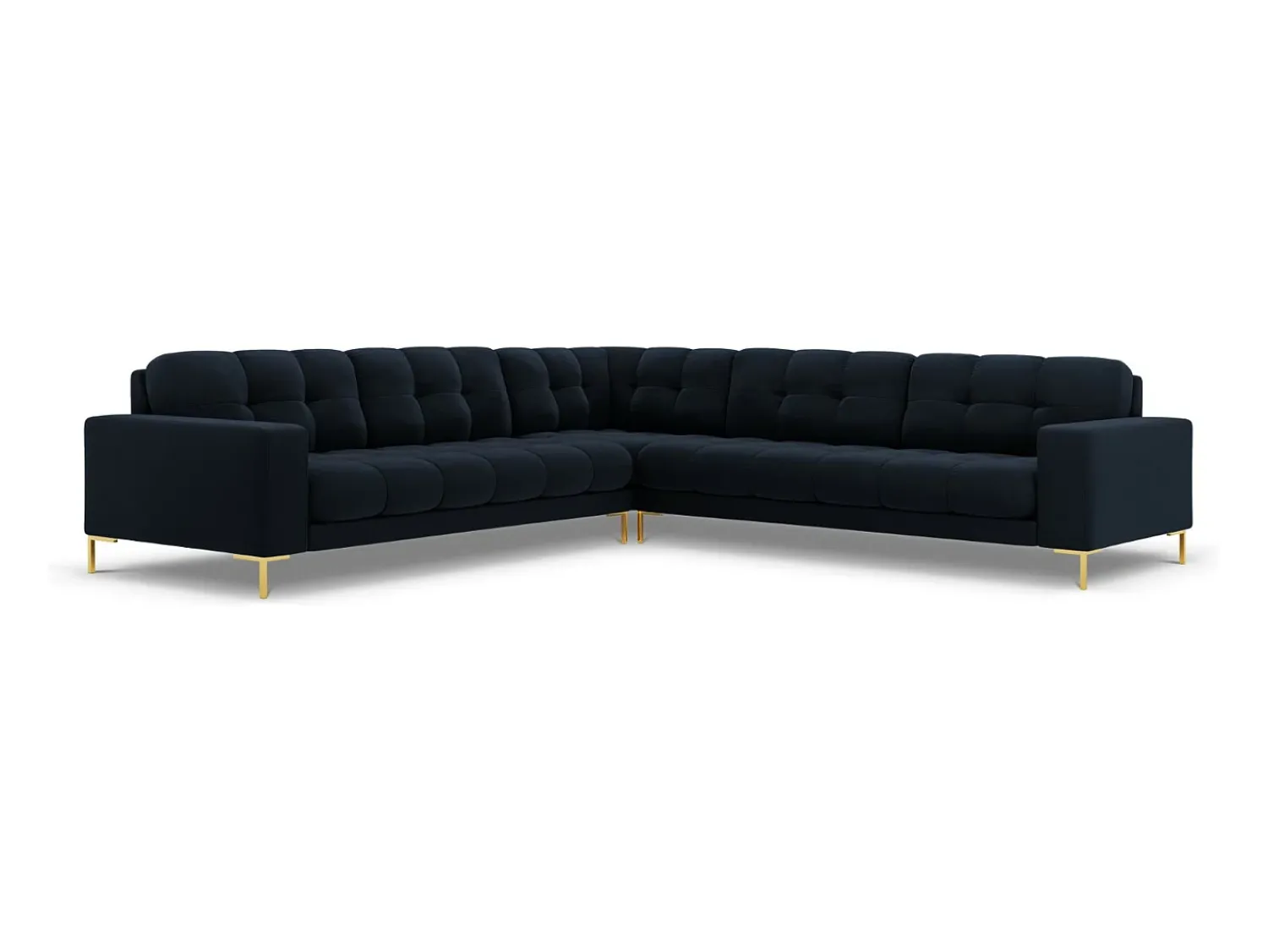 Sofá|Cosmopolitan Design - Sofá de canto simétrico "Bali" 6 lugares em veludo - 256x256x75cm Azul escuro
