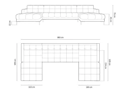 Sofá|Cosmopolitan Design - Sofá panorâmico "Bali" 7 lugares em tecido estrutural cinza claro - 383x185x75cm Cinzento claro