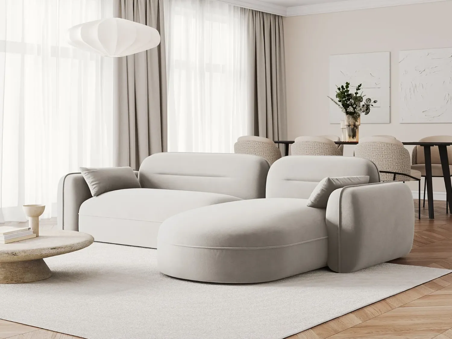 Cosmopolitan Design - Sofá modular de canto direito "Sydney" 4 lugares em veludo claro - 275x165x70cm^ Sofá