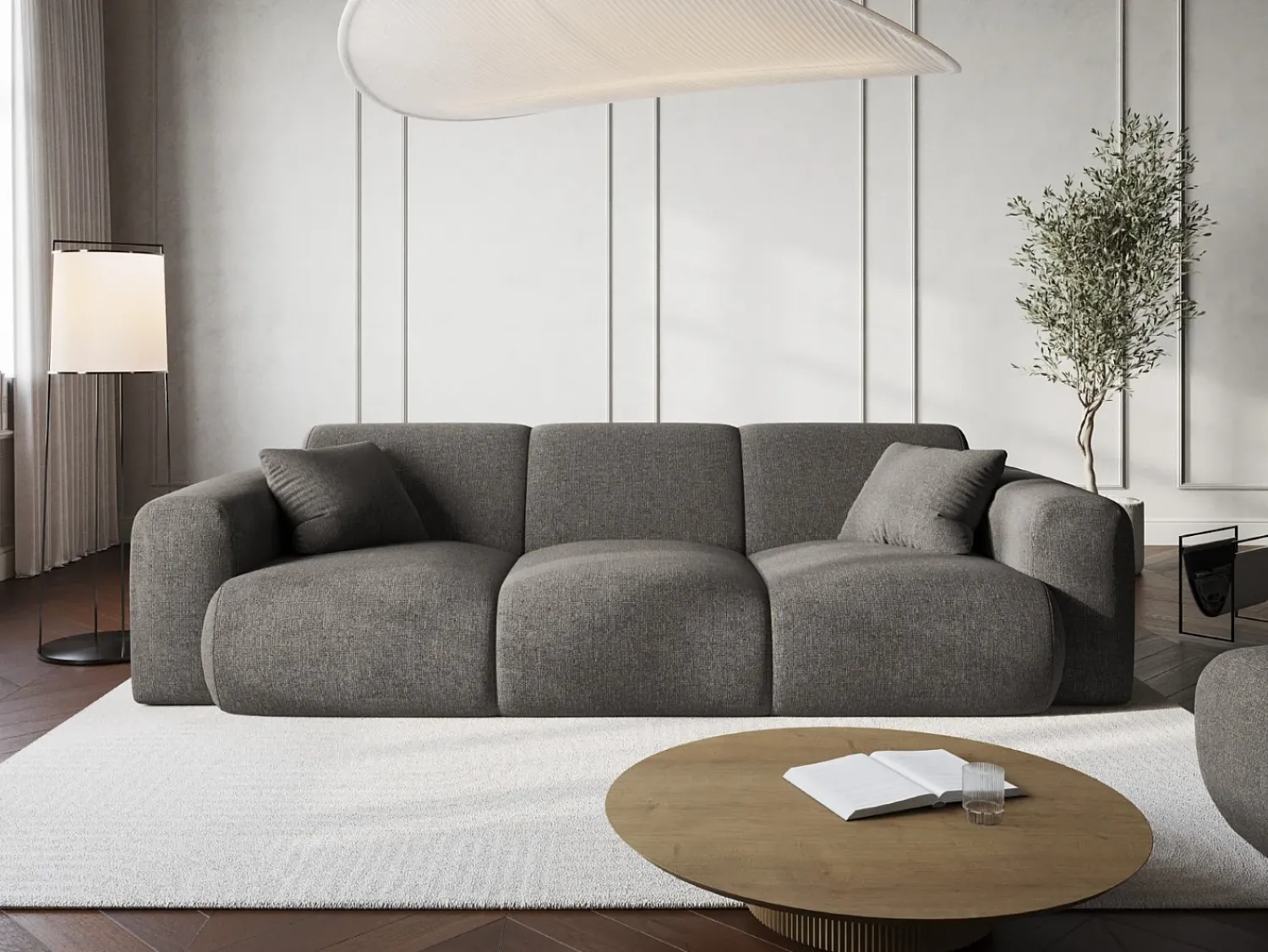 Sofá*Cosmopolitan Design - Sofá "Nolio" 3 lugares em tecido chenille cinza - 235x95x72cm Cinzento