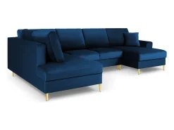 Sofá|Cosmopolitan Design - Sofá panorâmico convertível esquerdo com caixa de arrumação "Kyoto" 7 lugares em veludo azul real - 313x194x88cm Azul escuro