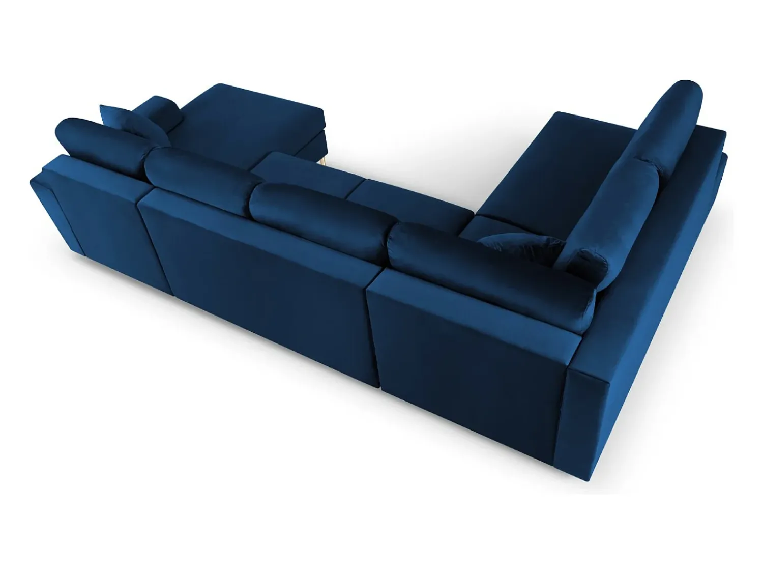 Sofá|Cosmopolitan Design - Sofá panorâmico convertível esquerdo com caixa de arrumação "Kyoto" 7 lugares em veludo azul real - 313x194x88cm Azul escuro