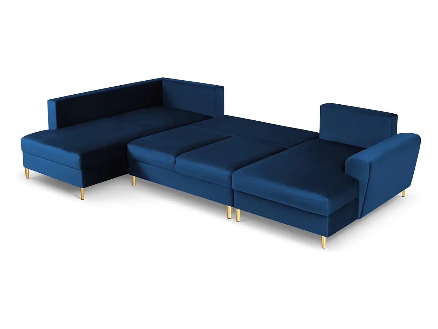 Sofá|Cosmopolitan Design - Sofá panorâmico convertível esquerdo com caixa de arrumação "Kyoto" 7 lugares em veludo azul real - 313x194x88cm Azul escuro