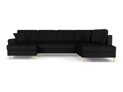 Sofá|Cosmopolitan Design - Sofá panorâmico convertível em linha reta com caixa de arrumação "Kyoto" 7 lugares em veludo - 313x194x88cm Preto