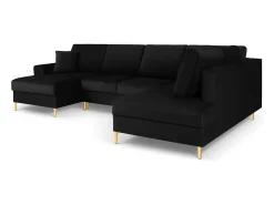 Sofá|Cosmopolitan Design - Sofá panorâmico convertível em linha reta com caixa de arrumação "Kyoto" 7 lugares em veludo - 313x194x88cm Preto