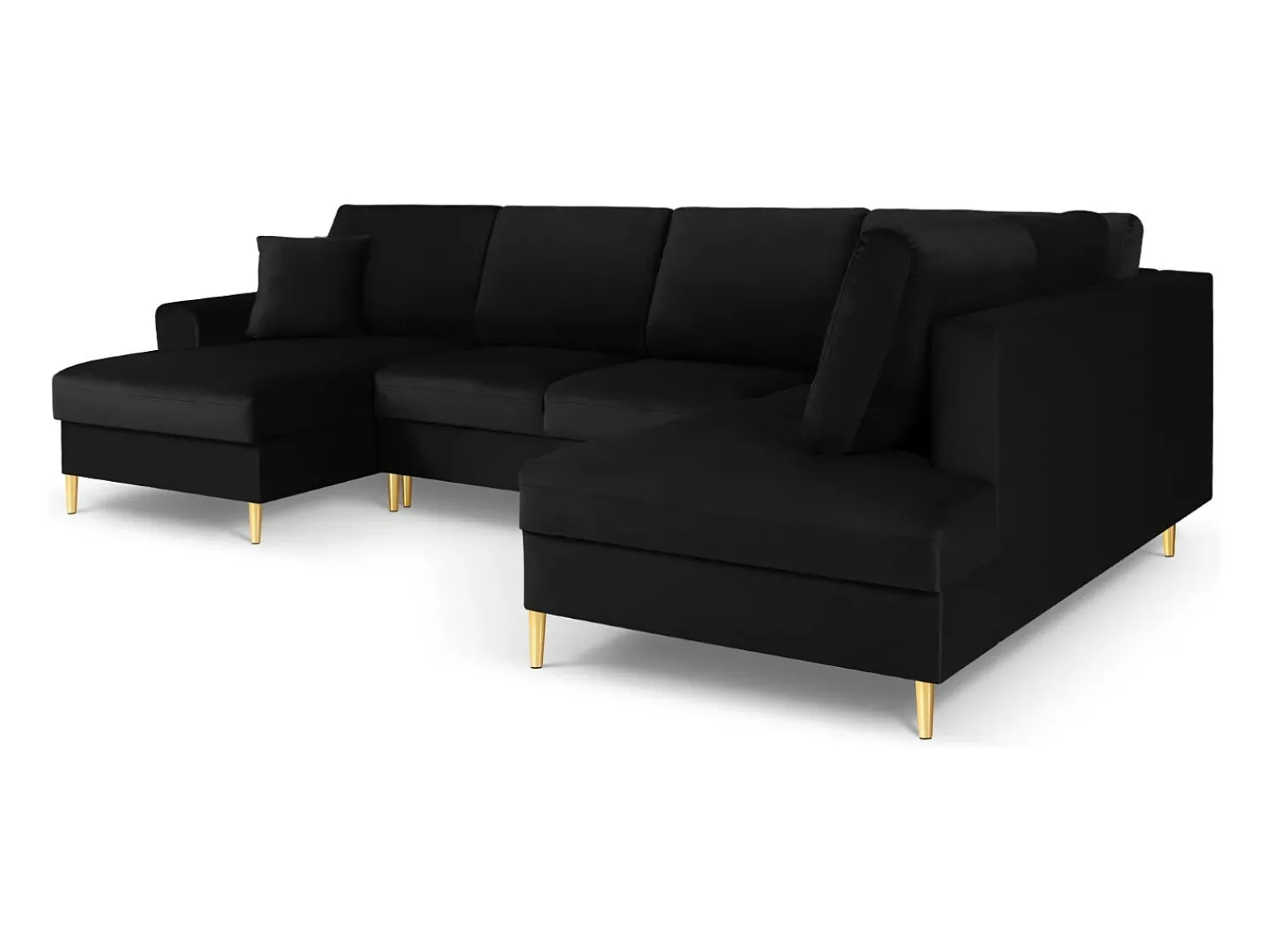 Sofá|Cosmopolitan Design - Sofá panorâmico convertível em linha reta com caixa de arrumação "Kyoto" 7 lugares em veludo - 313x194x88cm Preto