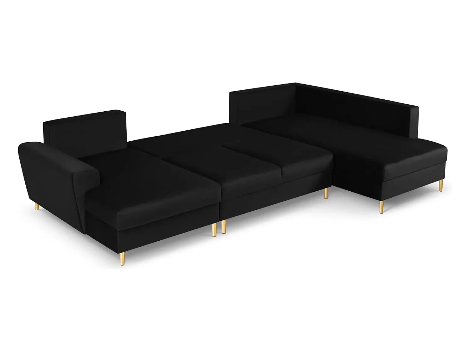 Sofá|Cosmopolitan Design - Sofá panorâmico convertível em linha reta com caixa de arrumação "Kyoto" 7 lugares em veludo - 313x194x88cm Preto