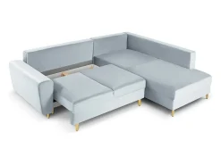 Sofá|Cosmopolitan Design - Sofá convertível de canto direito com caixa de arrumação "Kyoto" 5 lugares em veludo - 243x194x88cm Azul claro
