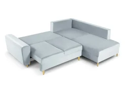 Sofá|Cosmopolitan Design - Sofá convertível de canto direito com caixa de arrumação "Kyoto" 5 lugares em veludo - 243x194x88cm Azul claro