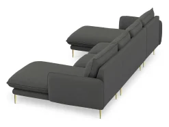 Cosmopolitan Design - Sofá panorâmico "Vienna" 6 lugares em tecido estrutural cinza escuro - 350x170x95cm Cinza antracite