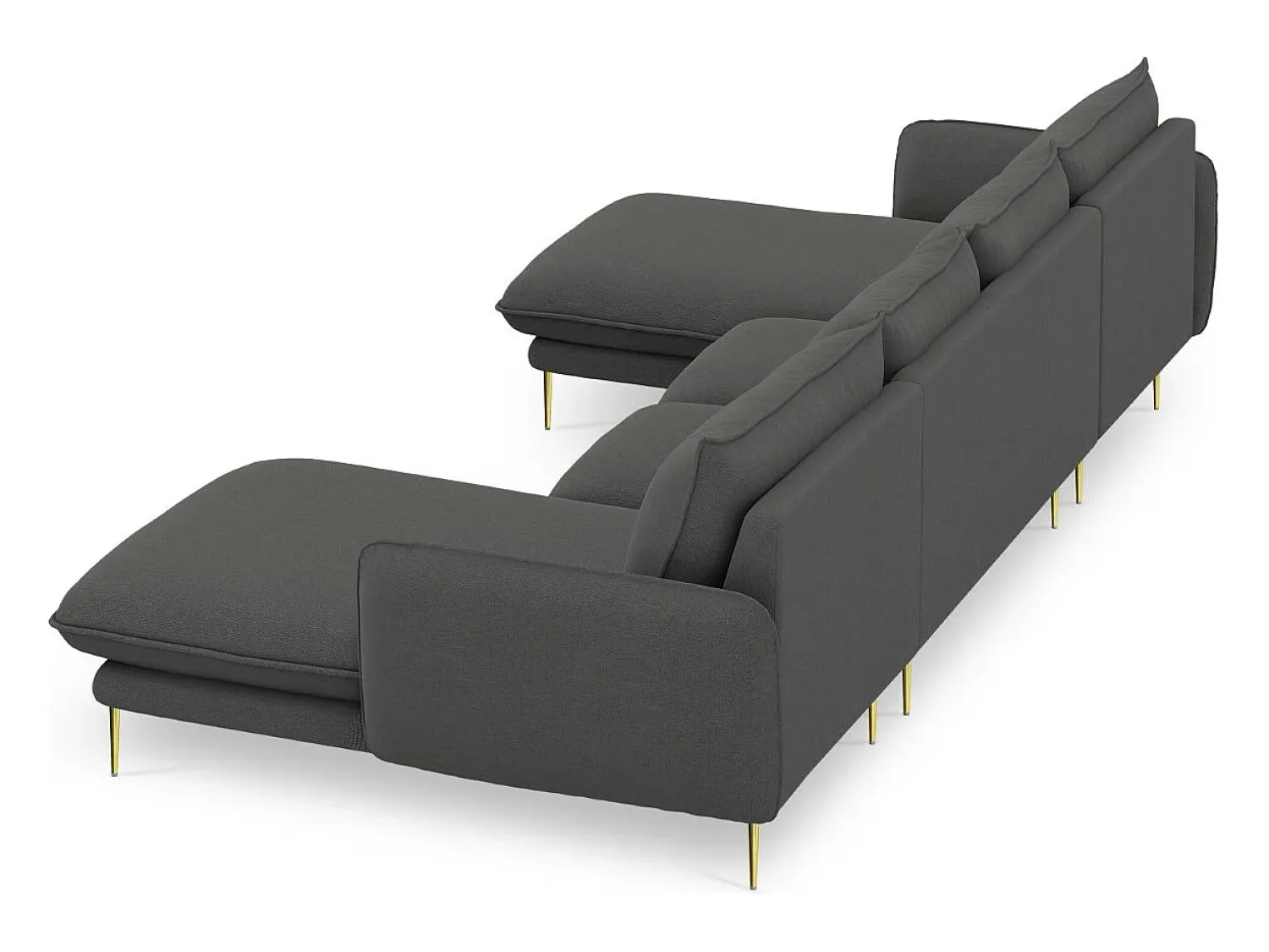 Cosmopolitan Design - Sofá panorâmico "Vienna" 6 lugares em tecido estrutural cinza escuro - 350x170x95cm Cinza antracite