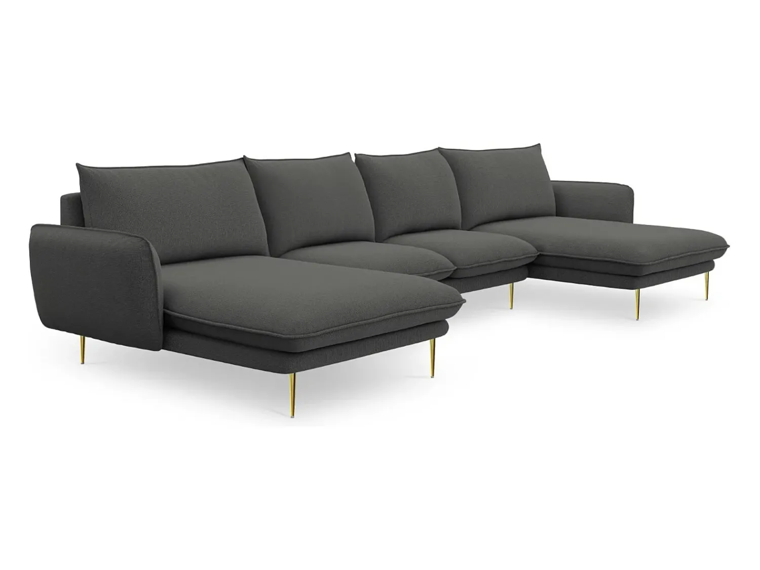 Cosmopolitan Design - Sofá panorâmico "Vienna" 6 lugares em tecido estrutural cinza escuro - 350x170x95cm Cinza antracite