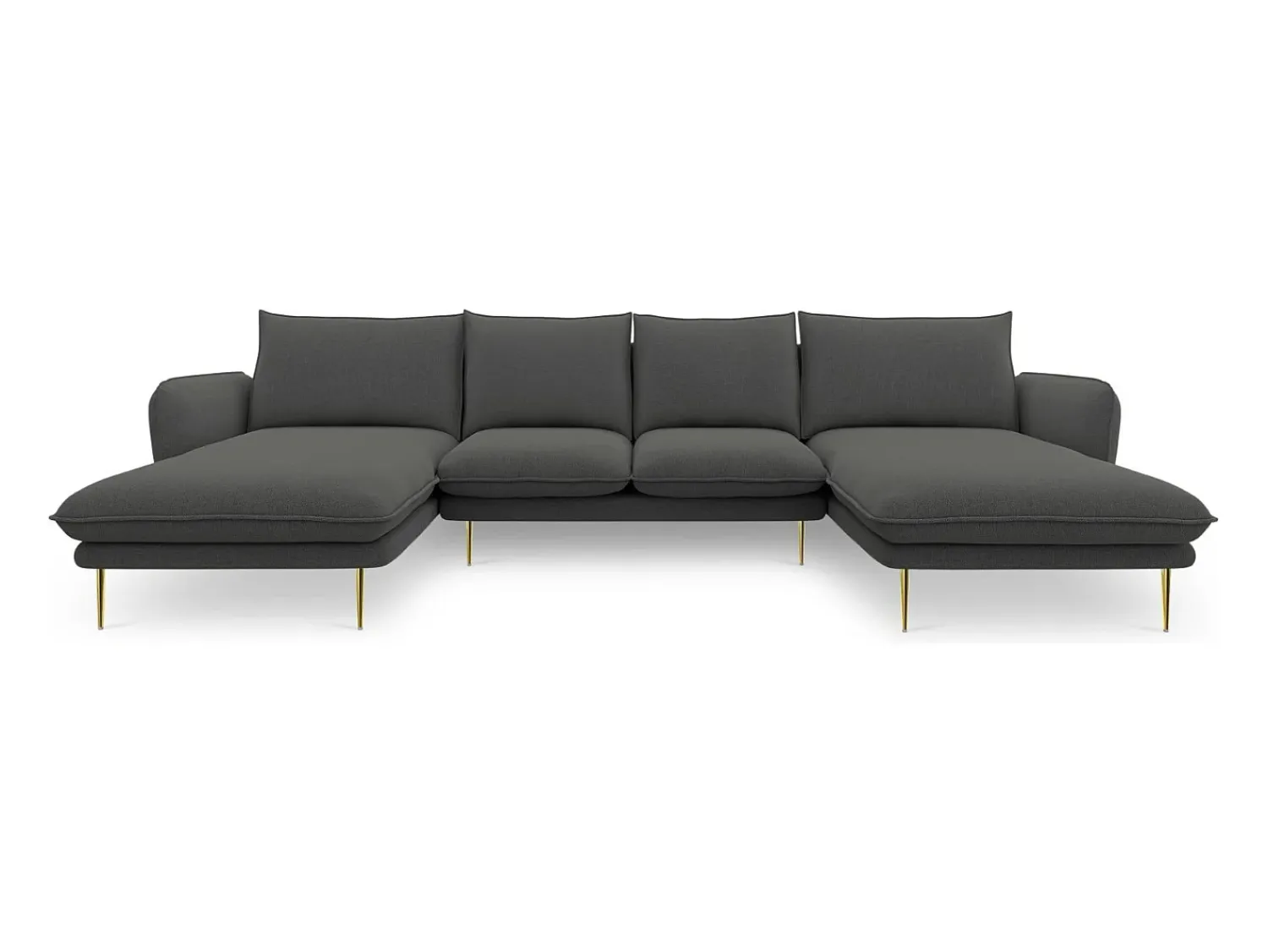 Cosmopolitan Design - Sofá panorâmico "Vienna" 6 lugares em tecido estrutural cinza escuro - 350x170x95cm Cinza antracite