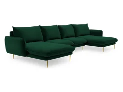 Cosmopolitan Design - Sofá panorâmico "Vienna" 6 lugares em veludo verde garrafa - 350x170x95cm Verde pinho