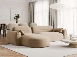 Sofá|Cosmopolitan Design - Sofá modular de canto esquerdo "Sydney" 4 lugares em veludo areia - 275x165x70cm Camel