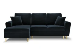 Sofá*Cosmopolitan Design - Sofá convertível de canto esquerdo com caixa de arrumação "Kyoto" 4 lugares em veludo - 241x145x88cm Azul escuro