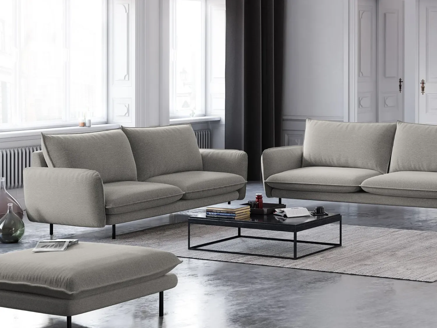 Cosmopolitan Design - Sofá "Vienna" 2 lugares em tecido estrutural cinza claro - 160x92x95cm^ Sofá