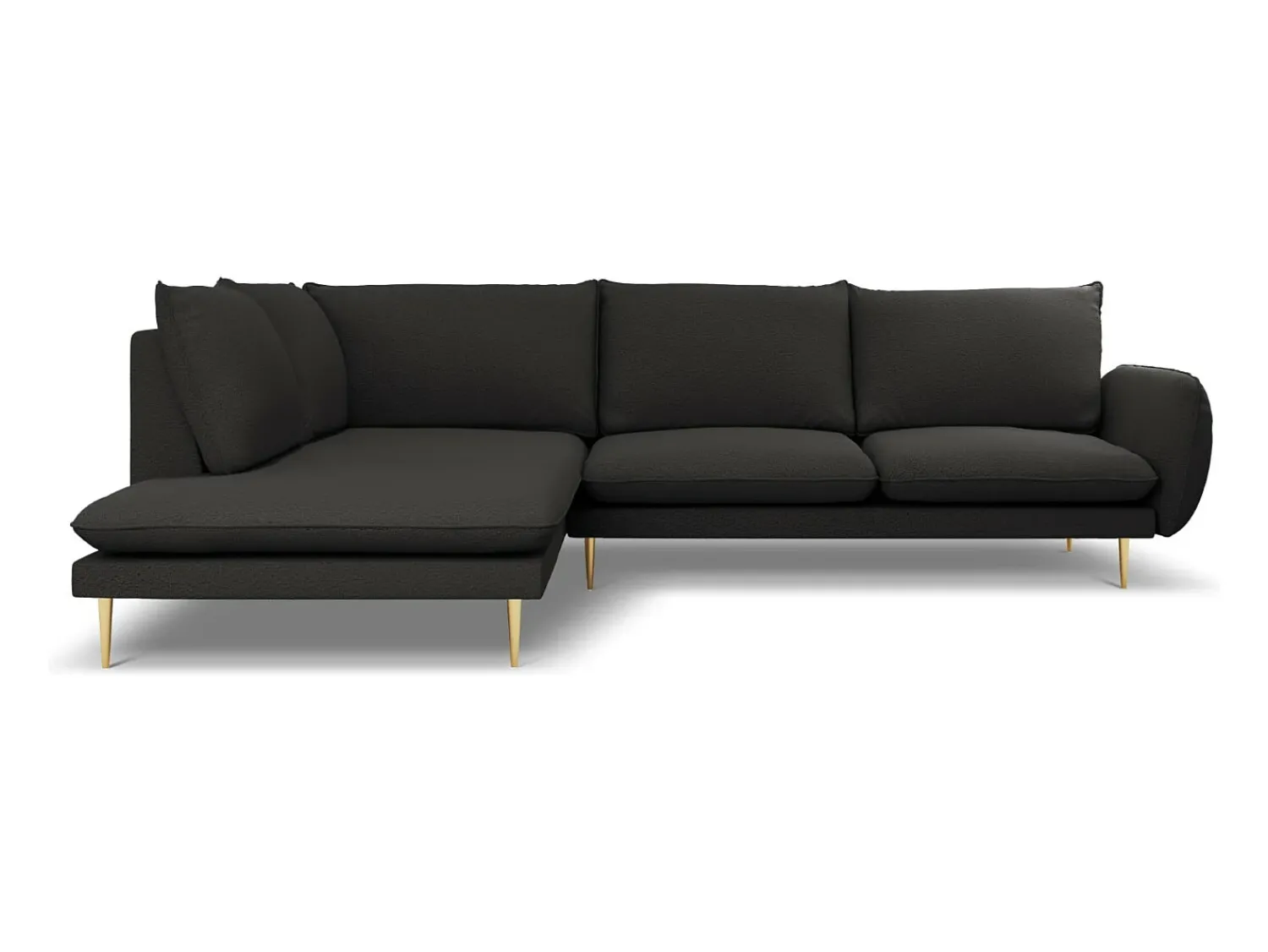 Clearance Cosmopolitan Design - Sofá de canto esquerdo "Vienna" 6 lugares em tecido bouclé - 275x185x95cm Preto