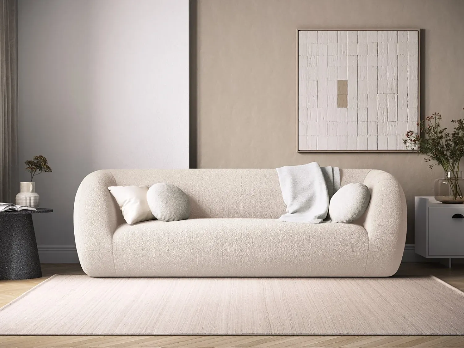 Cosmopolitan Design - Sofá "Essen" 3 lugares em tecido bouclé - 230x95x86cm Bege