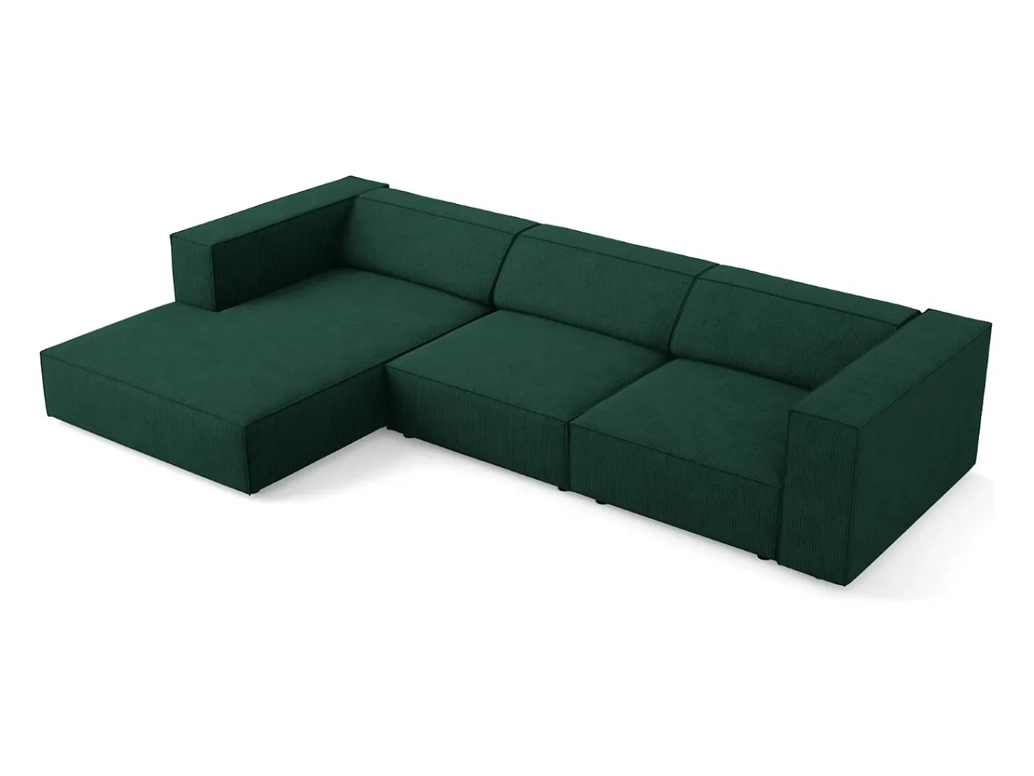 Cosmopolitan Design - Sofá de canto esquerdo "Arendal" 4 lugares em tecido chenille com efeito canelado verde garrafa - 284x166x70cm^ Sofá