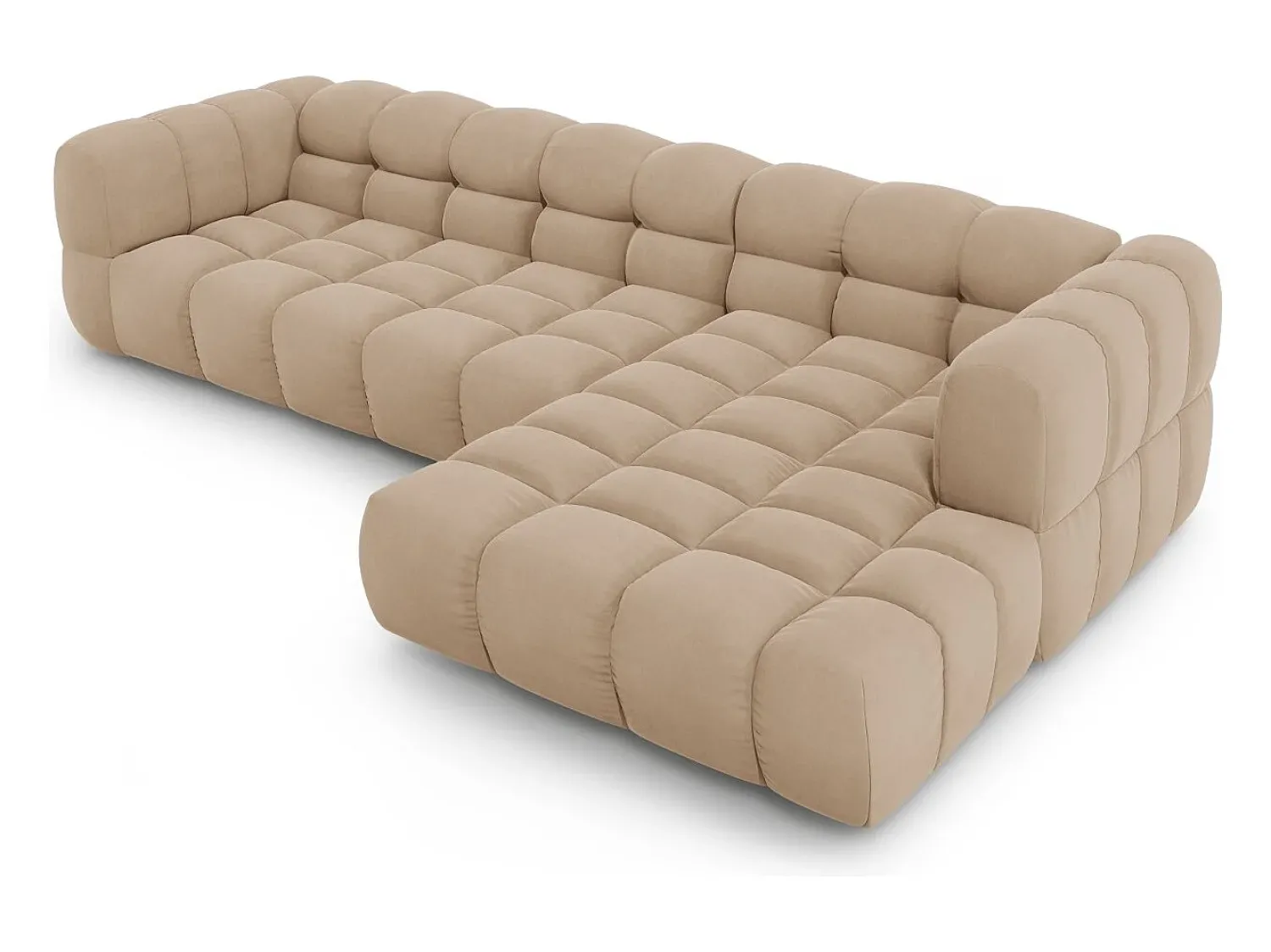 Hot Cosmopolitan Design - Sofá modular de canto direito "Sky" 4 lugares em veludo areia - 300x162x75cm Camel