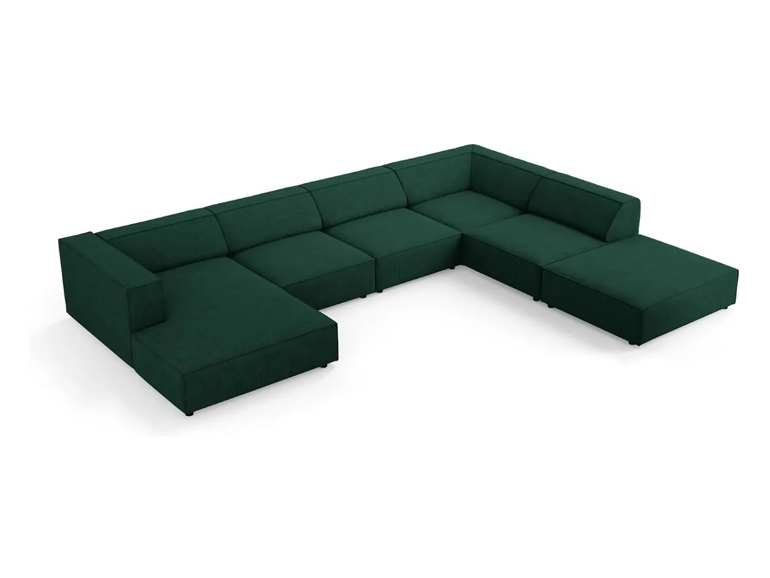 Sofá*Cosmopolitan Design - Sofá de canto direito panorâmico "Arendal" 7 lugares em tecido chenille com efeito canelado verde garrafa - 364x262x70cm Verde pinho
